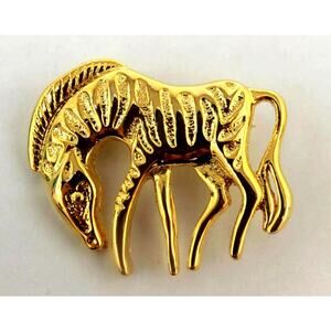 Stylized Zebra Brooch Goldtone Metal 1-3/4"